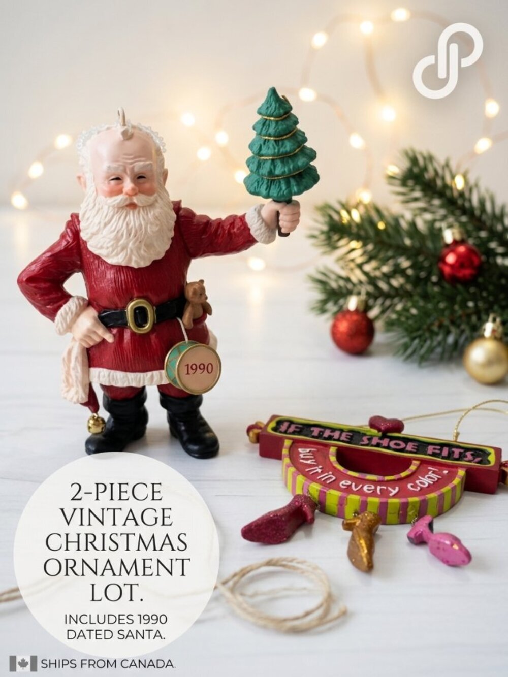 1990 Vintage Santa Claus & Heels If the Shoe fits Christmas Ornaments